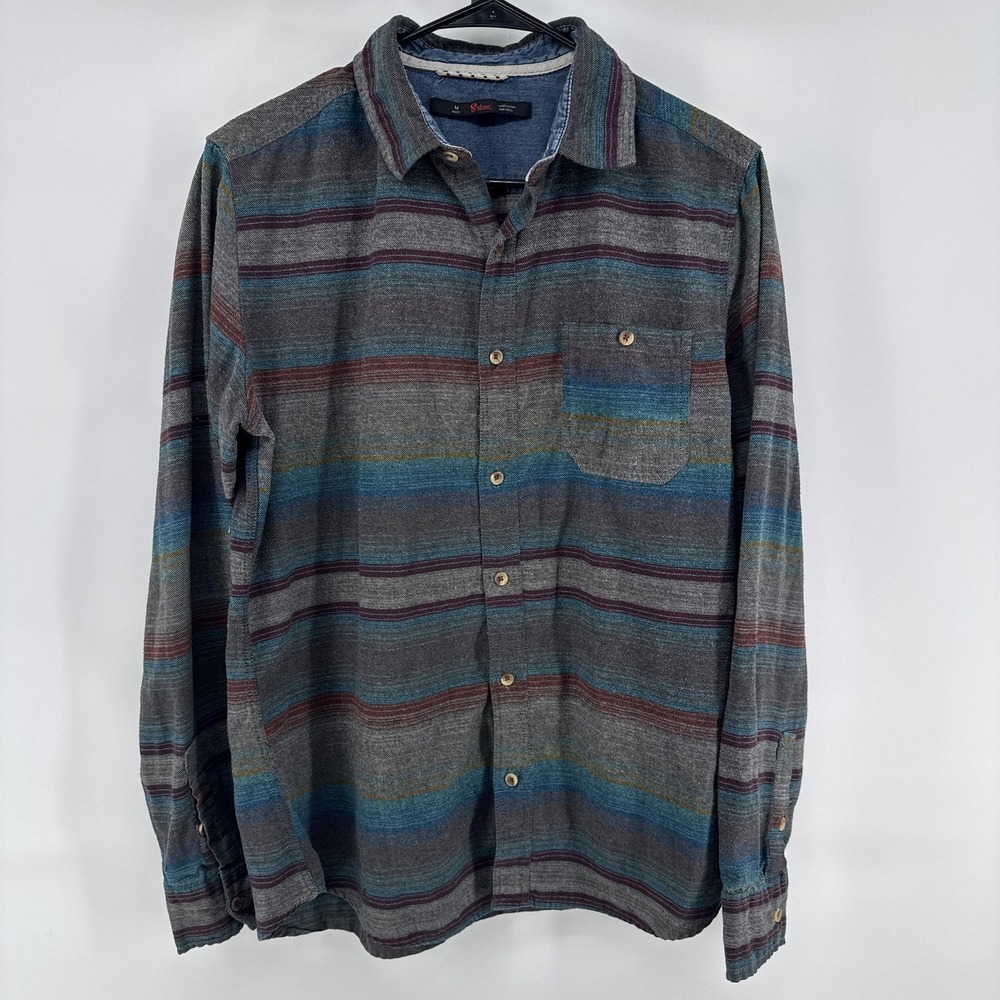 Stoic Shirt Mens Medium Gray Multicolor Stripe Flannel Button Up Casual Outdoor